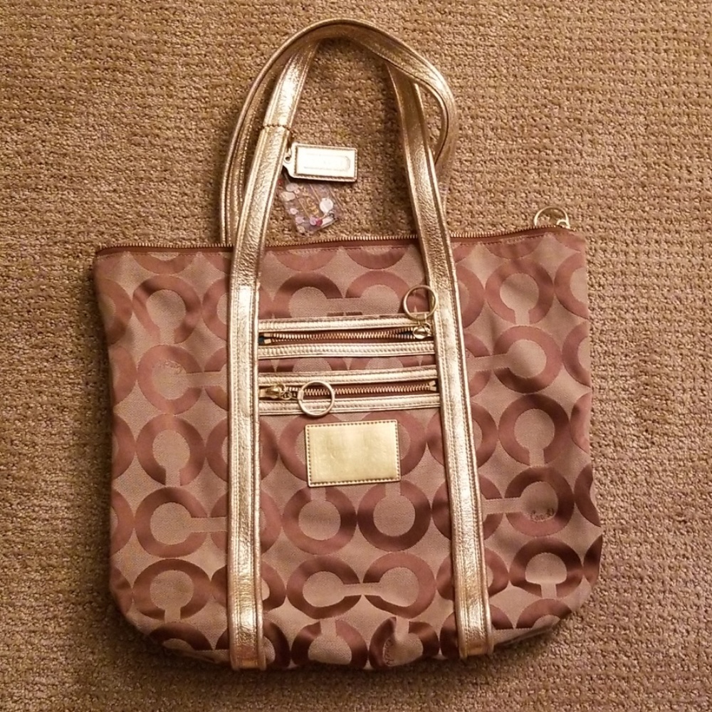 Coach Poppy Tan Large Purse / Tote Bag